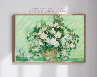 Van Gogh Roses Print, Vintage Floral Wall Art, Rose Wall Art Printable, Post Impressionist Flower Painting, Digital Download