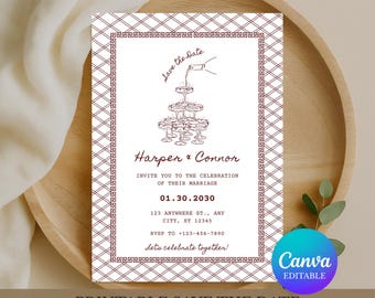 The Clarendon – Editable Canva Save The Date Invitation Template for A6 and A7 | Cocktail Party Theme | Digital Download