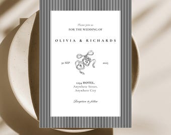 Belmont Locket Wedding Invitation Template, Editable Canva Wedding Invite, Minimal Elegant Invitation, Romantic Monogram Style, A6 A7