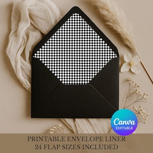 Envelope Liner Templates - The Vanderbilt | Square, Euro & Regular Flaps | Black White Checkered Design | Editable Canva | Digital Download