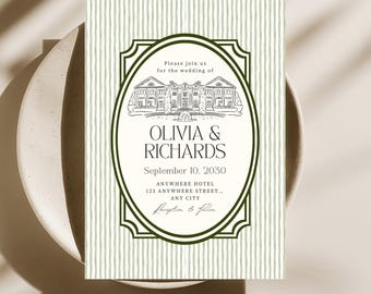 Heritage Stripe Wedding Invitation Template, Elegant Wedding Invite, Old Money Invitation, Editable Canva Invite, A6 A7 Printable Download