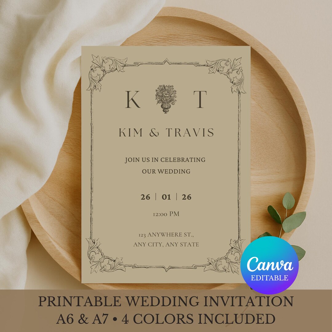 Wedding Invitation Template – the Ashford, Editable Canva, A6 & A7 ...