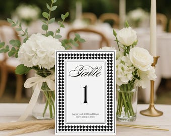 Vanderbilt Table Numbers Template, Wedding Table Numbers, Black White Wedding Decor, Elegant Old Money Style, Editable Canva Download