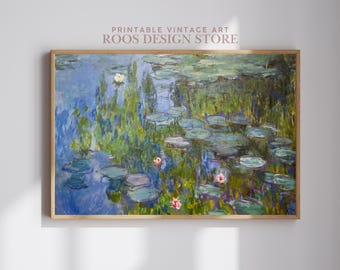 Monet Water Lilies Print, Impressionist Wall Art, Vintage French Wall Art, Seerosen Painting, Calm Nature Printable Download
