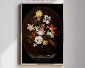 Dark Floral Wall Art Print, Vintage Botanical Wall Art, Flower Still Life van der Ast, Dutch Golden Age Painting, Printable Art Download