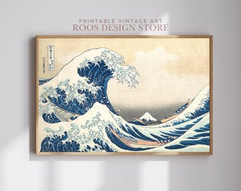 Great Wave off Kanagawa Print, Hokusai Japanese Wall Art, Ukiyo-e Wave Art, Vintage Japan Print, Ocean Wall Art Download