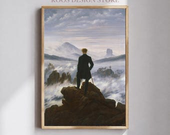 Wanderer Above Sea of Fog Print, Romantic Landscape Wall Art, Friedrich Painting, Vintage Nature Wall Art, Printable Art Download