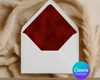 Burgundy Envelope Liner Template, Wedding Envelope Liner Printable, Canva Liner Insert, Euro Square Flap DIY Invitation Liner