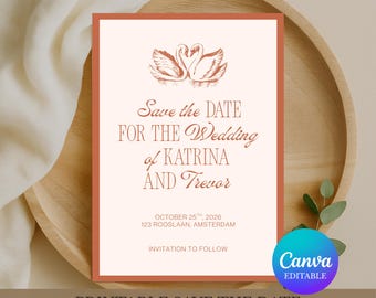 Save the Date Template Wedding, Terracotta Wedding Save the Date, Autumn Wedding Save the Date, Editable Canva Template Download