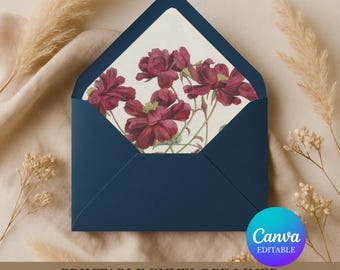 Envelope Liner Templates - Chinese Rose | Square, Euro & Regular Flaps | Black White Checkered Design | Editable Canva | Digital Download