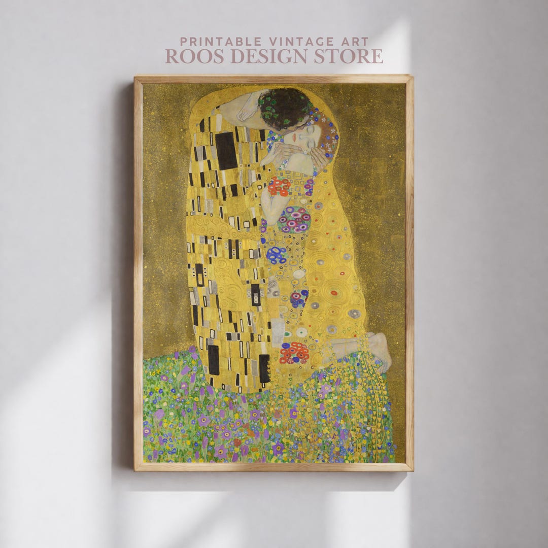The Kiss Klimt Print, Romantic Wall Art, Gold Art Nouveau Painting ...