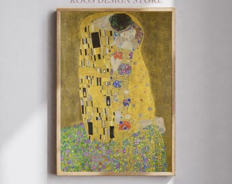 The Kiss Klimt Print, Romantic Wall Art, Gold Art Nouveau Painting, Famous Couple Artwork, Vintage Art Printable Download