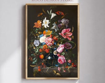 Jan Davidsz de Heem Vase of Flowers Print, Dutch Golden Age Floral Art, Vintage Still Life Wall Decor, Antique Botanical Download