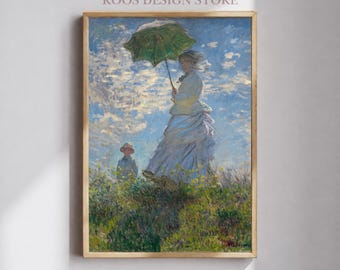 Monet Woman with a Parasol Print, Impressionist Wall Art, Vintage French Wall Art, Elegant Woman Painting, Printable Art Download
