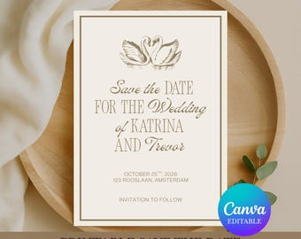 Save the Date Template Wedding, Neutral Wedding Save the Date, Champagne Taupe Wedding Save the Date, Editable Canva Template Download