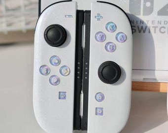 Custom Switch 2 Joycons White Glittery Nintendo Joycon Controller Handmade Shell And Buttons Joy-Cons | Great Gaming Gift For Gamers