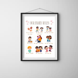 Our Family Rules Printable Poster for Kids - Neutral Wall Art for Playroom, Nursery, or Classroom - Gentle Parenting Decor
