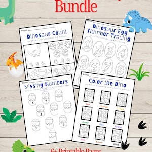 Dinosaur Activity Pack for Kids - Preschool & Kindergarten Printable Worksheets - Counting, Tracing, Coloring PDF - Fun Learning Bundle