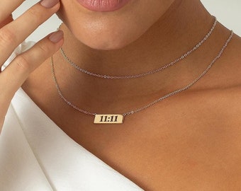 11:11 Necklace, Personalized Time or Date Necklace, Lucky Number Bar Necklace, Gift for Birthday, Perfect Gift for Her, Christmas Gift