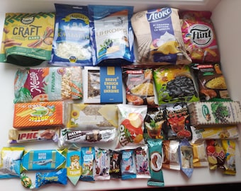 Caja de dulces y golosinas ucranianas auténticas / Caja de regalo con dulces y golosinas hechas en Ucrania / Dulces y golosinas cuidadosamente seleccionados por vendedores ucranianos