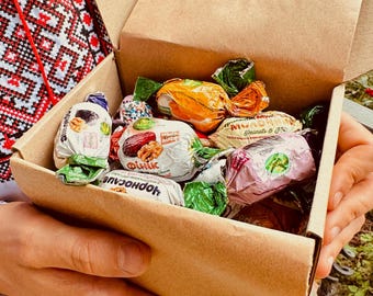 Handcrafted Ukrainian Christmas Chocolate Gift Box with Fruit & Nut Fillings | Authentic Ukraine Candy Set | Made in Ukraine Holiday Gift