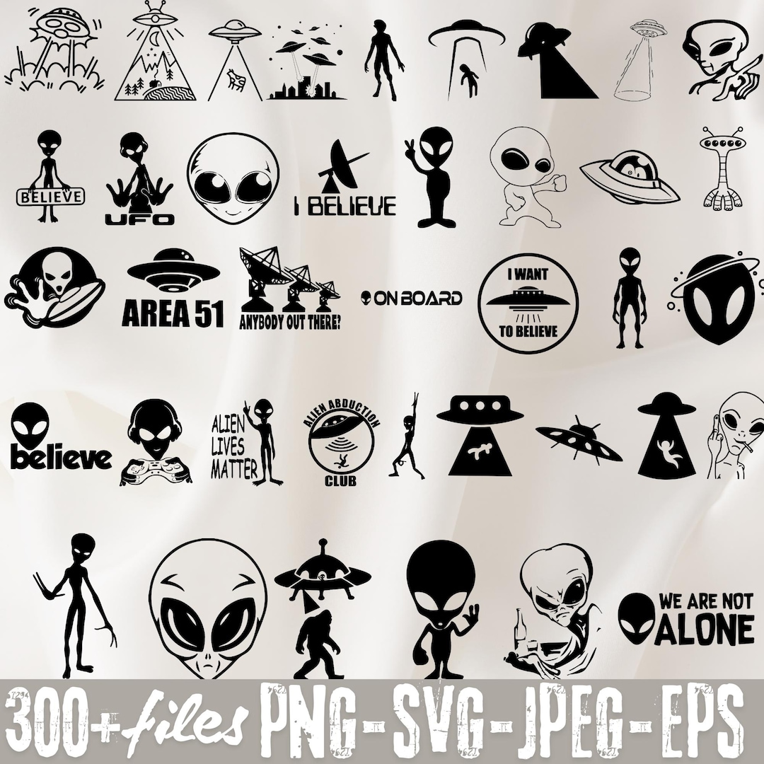 Alien Svg Bundle, UFO Svg, Alien Silhouette, UFO PNG, Alien Vector, Ufo ...