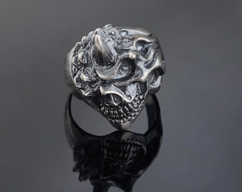 925 Sterling Silver Ghost Rider Ring, Silver Mens Skull Ring, Hand