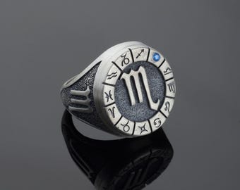 Sterling Silver Scorpio Zodiac Ring: Horoscope Astrology Ring