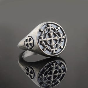 925 Sterling Silver Jerusalem Cross Ring, Christian Men&#39;s Ring, Holy Cross Ring, Solid Templar Cross Ring, Silver Templar Knight Ring