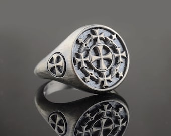 Sterling Silver Jerusalem Cross Ring: Christian Templar Knight Jewelry