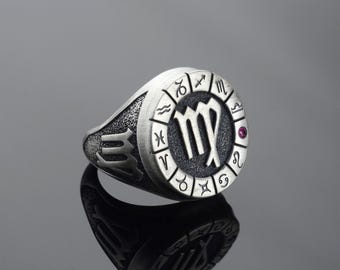 Sterling Silver Virgo Zodiac Ring: Birthstone Ring
