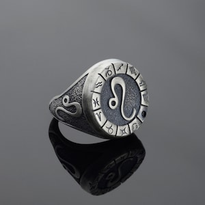 Sterling Silver Leo Zodiac Ring: Birthstone Ring