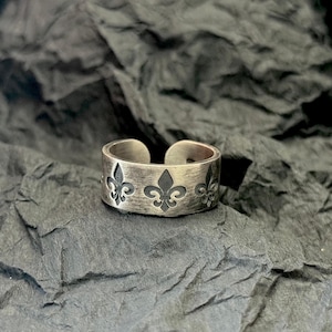 Sterling Silver Adjustable Fleur De Lis Ring, Mens Fleur De Lis Ring, French Lily Flower, Unique Ring for Men for Women, Gift for Him