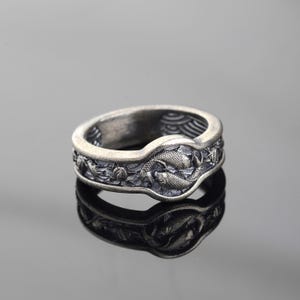 925 Sterling Silver Koi Fish Ring, Handmade Japanese Signet Ring, Japanese Kanji Ornamental Wedding Band, Pisces Jewelry, Pisces Gift