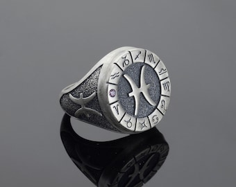 Sterling Silver Pisces Zodiac Ring: Horoscope Astrology Gift