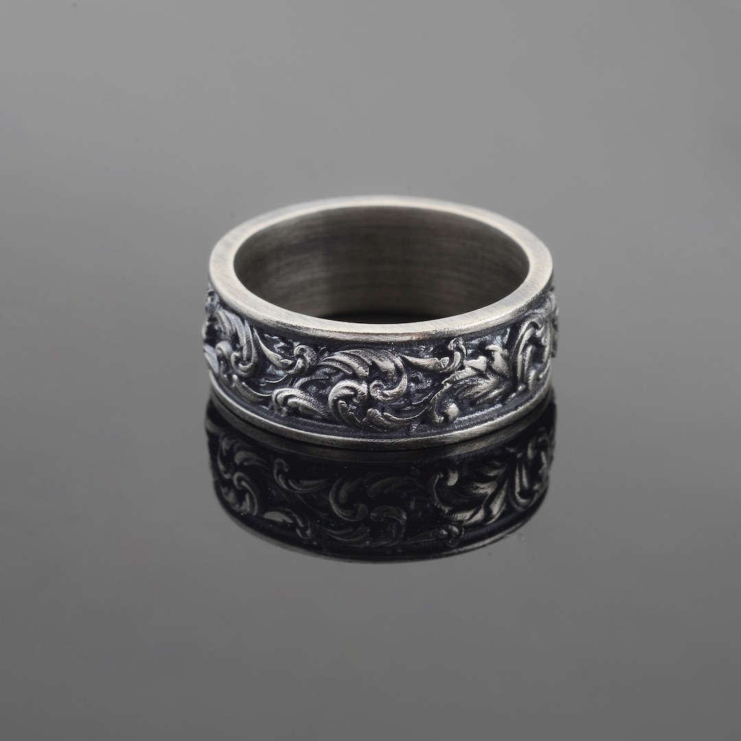 SILVER925 LEAF MOTIF DESIGN RING/リング Sterling Silver Leaf Pattern Ring, Unisex Floral Band - Etsy