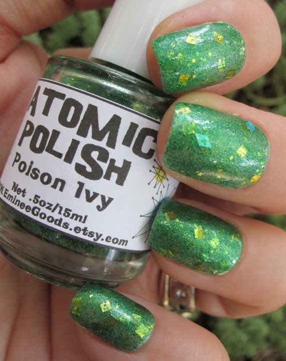 Items similar to Poison Ivy Green & Gold Glitter Nail Polish Custom