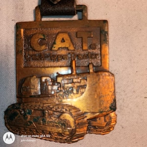 Genuine vintage fob for pocket watch, keys; Caterpillar crawler tractor