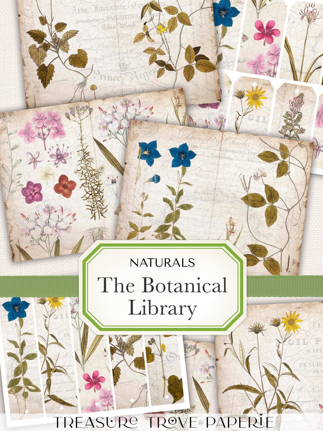 The Botanical Library in Nature-inspired Palette, Junk Journal Kit ...