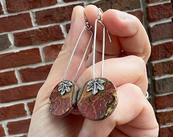 Red Creek Jasper Earrings with Maple Leaf