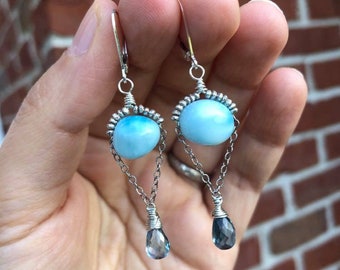 Larimar and London Blue Topaz Sterling Silver Lever Back Earrings