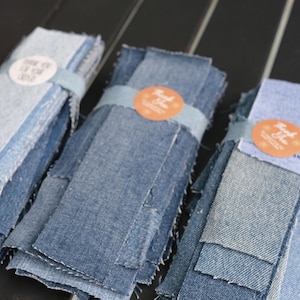 Reclaimed Denim Strips –| Upcycled Blue Jean Fabric for Weaving, Rug Making, Crafts (25 Pack)