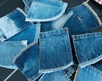 Reclaimed / Recycled Denim Pockets – Upcycled Jeans for Crafts, Sewing (10-Pack)