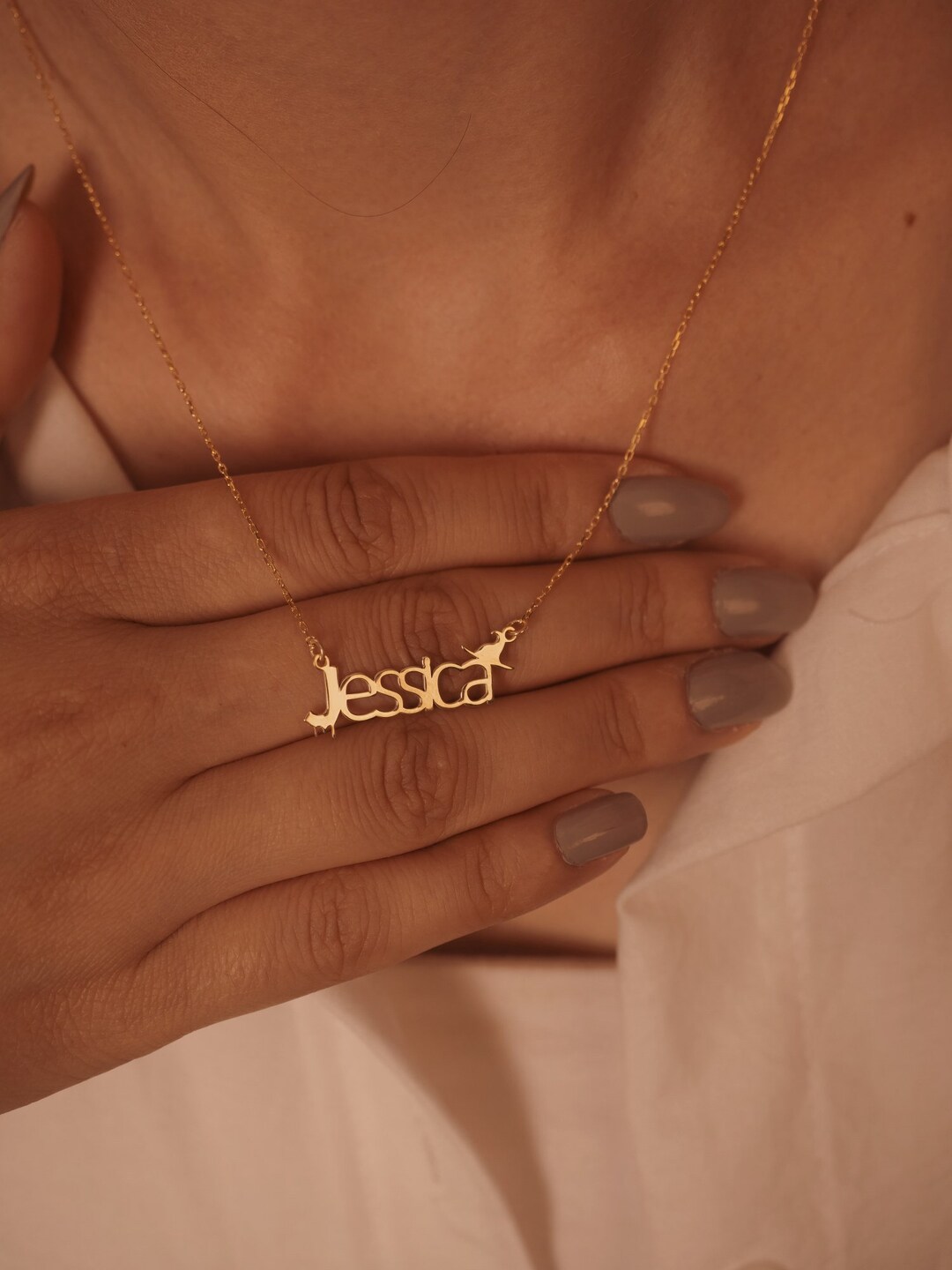 Personalized Witch Name 14K Gold Necklace, Custom Halloween Necklace ...