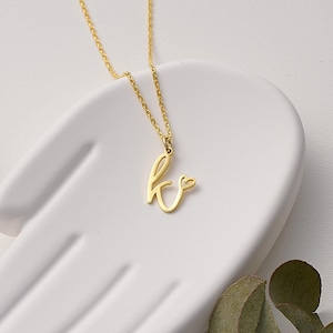Sterling Silver Heart Initial Necklace: Personalized Letter Pendant