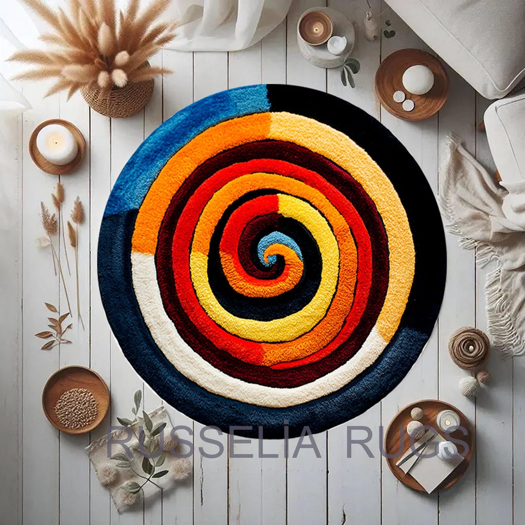 Spiral Round Rug, Modern Art Rug, Abstract Round Rug, Spiral Pattern ...
