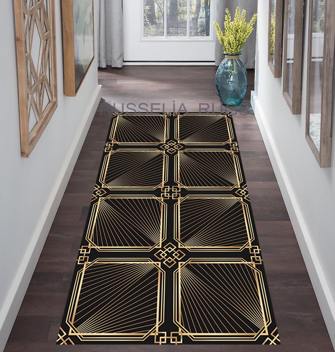 Gold and Black Rug, Special Runner Rug, Black Runner Rug,runner Rug ...
