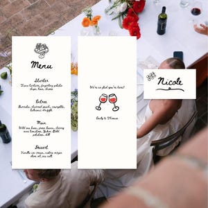 Modern Wedding Menu and Place Card, Italian Style Wedding Menu, Menu Template, Hand Drawn Illustrations, Instant Download, Printable