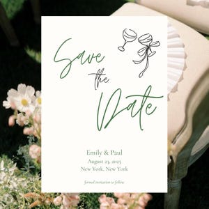 Save The Date Template, Wedding Invitation, Aesthetic, Chic, Sketch Champagne Glass, Editable, Digital File, Print Ready