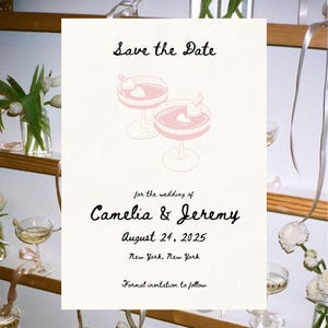 Save The Date Invite Template, Wedding Invite, Heart Cocktail, Editable, Digital File